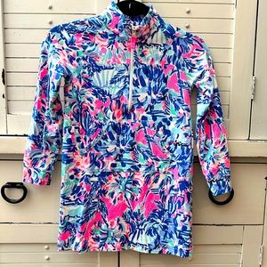 LILLY PULITZER girls Tweet Hearts coverup blue pink M (6-7) quarter zip dress
